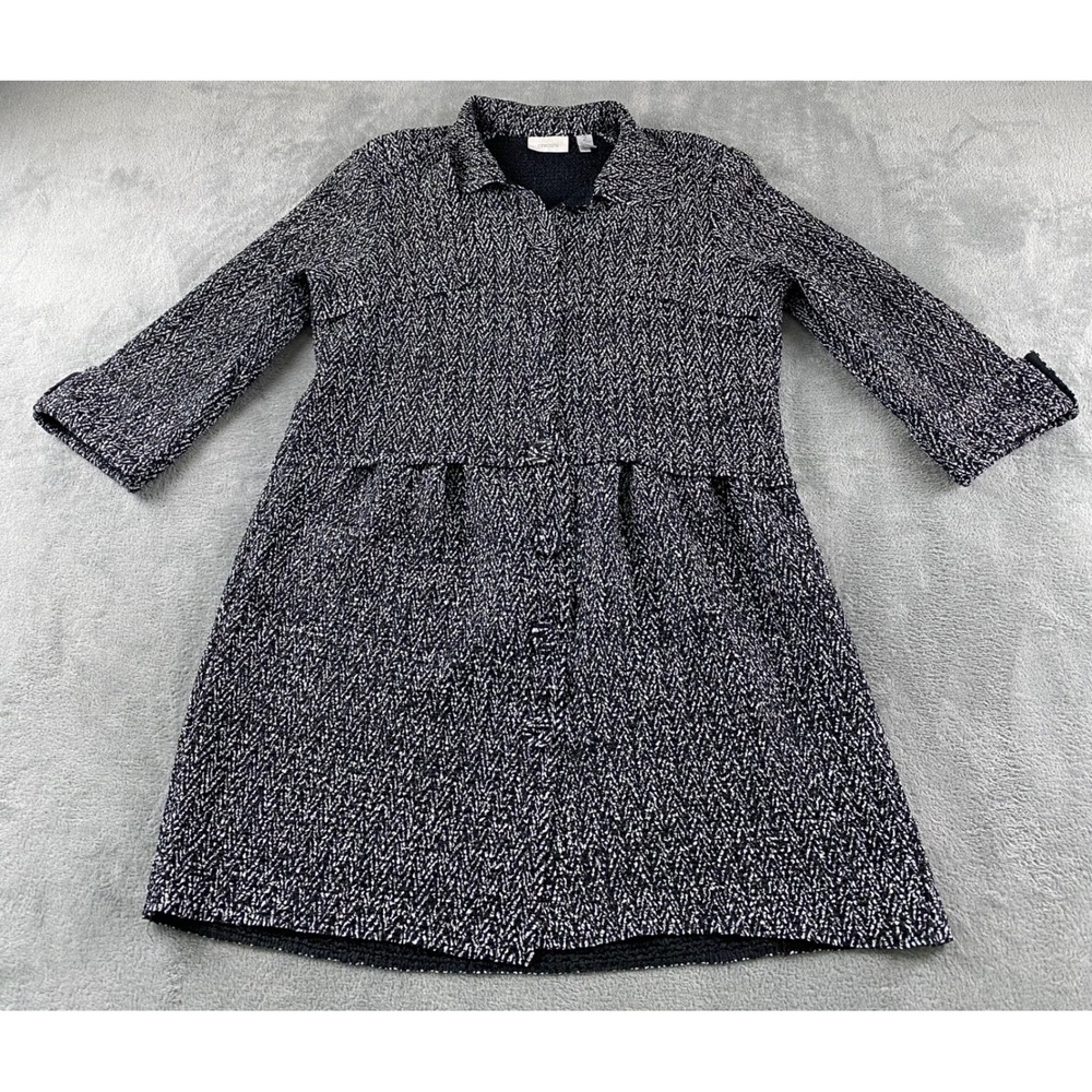 Chico's Black White Popcorn Crinkle Texture Button Front Shirt Jacket Size 2 L
